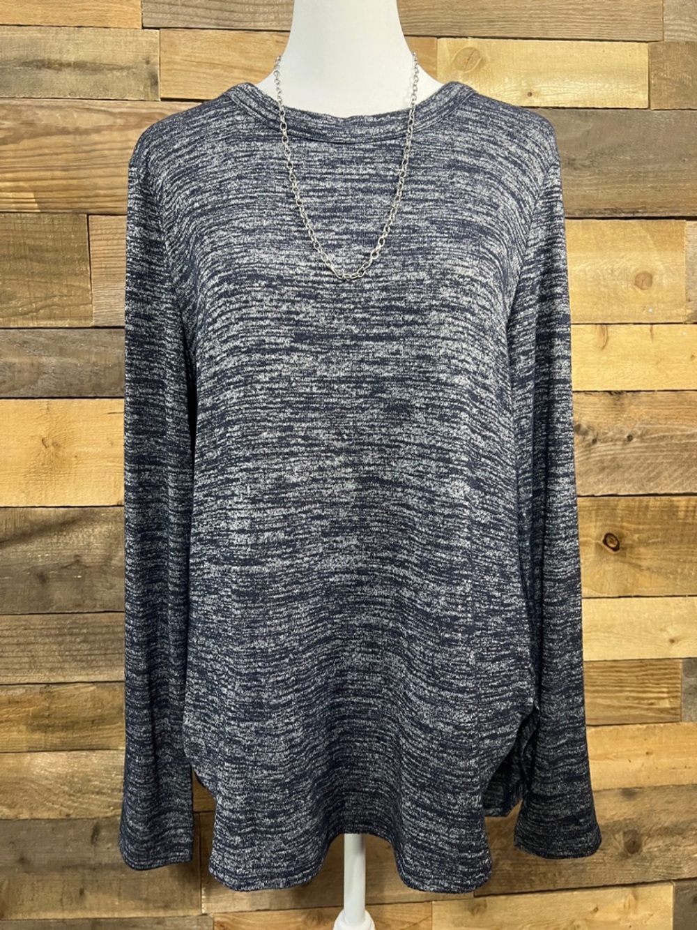 Banana Republic Navy and White Marled Long Sleeve Top